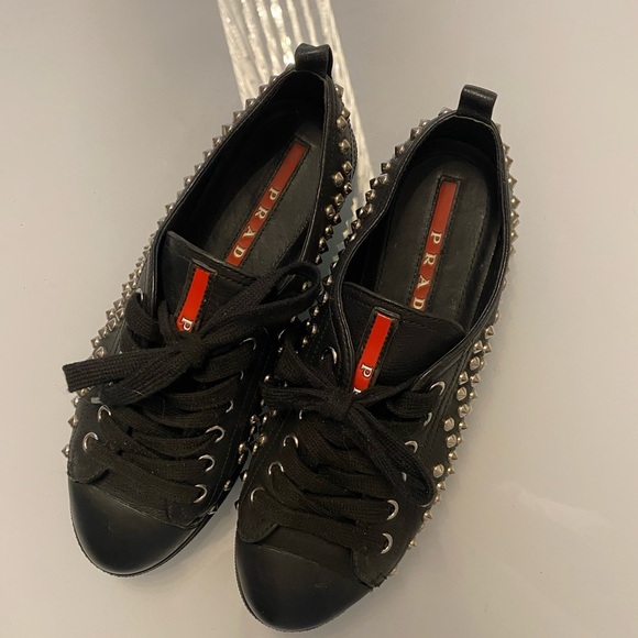 Prada Black Sneakers with Silver Studs size 35/US 5 - Picture 4 of 7